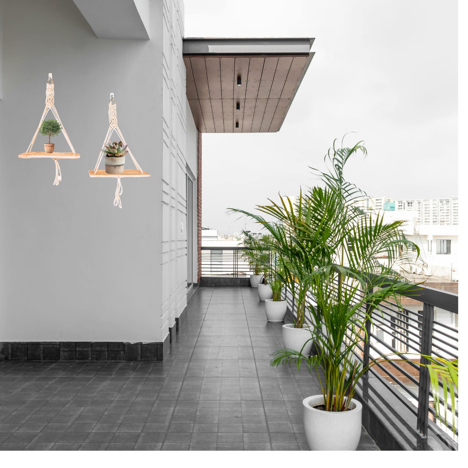 Handmade Macrame Hanging Wall Shelf- 2 with Wooden Plank, Boho Plant Holder for Home Decor